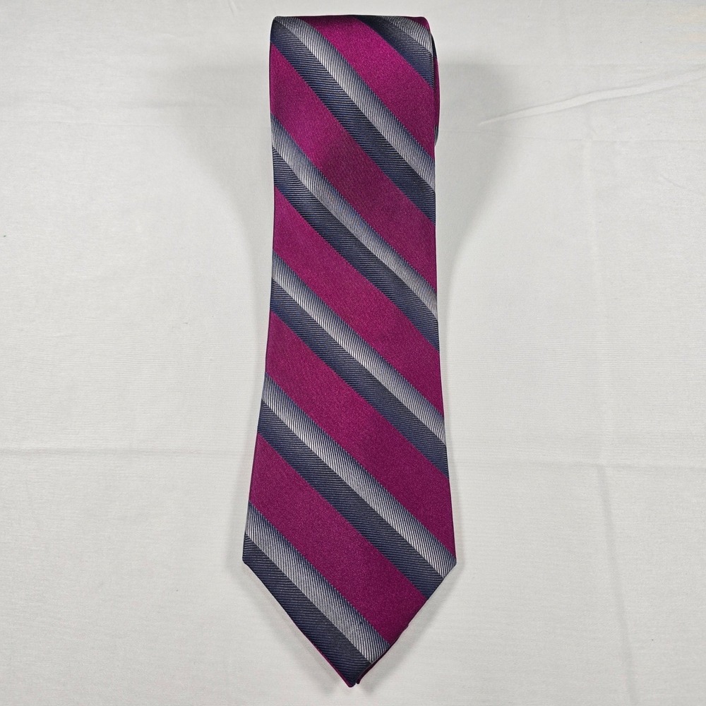 Calvin Klein Men's Silk Tie Magenta Gray Silver Diagonal Stripe